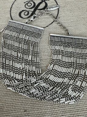 Plunder Silver Beaded Fringe bracelet with fringe earrings